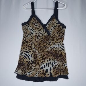 Vtg Sleeveless Empire Babydoll Top Women Medium Y2K Whimsy Fairy‎ Safari Leopard